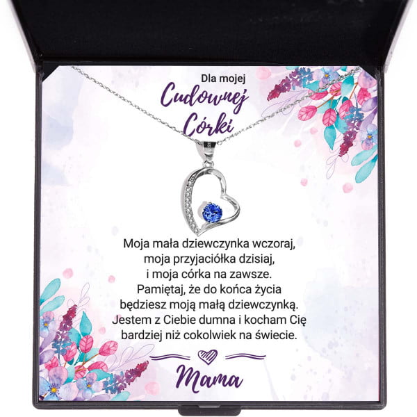 Naszyjnik z dedykacją dla córki od mamy - z niebieską cyrkonią