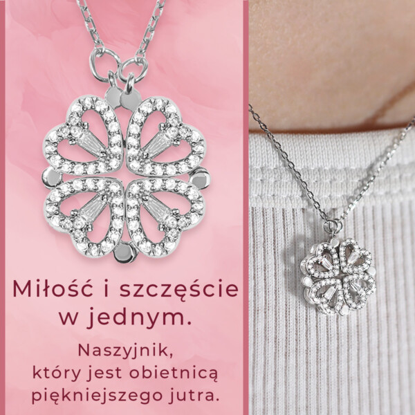 naszyjnik - koniczynka szczęśliwe serce - srebrny - reklama - różowy - mockup główny - podział (1)